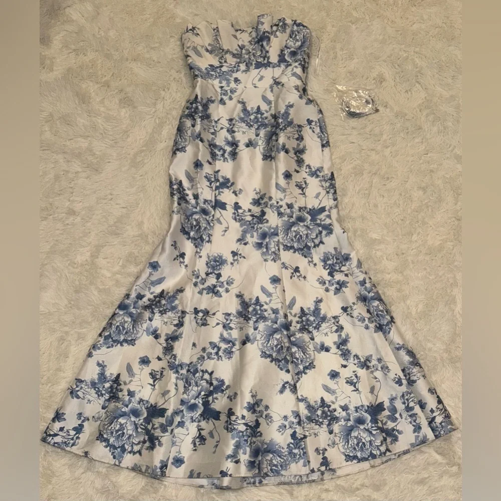 NEW Alfred Sung Floral Ruffle Strapless Trumpet Gown sz 6 - Picture 2 of 6